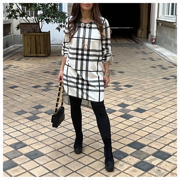 09 PARIS CHIC PLAID TUNIC TOP DRESS - Picture 3 of 7